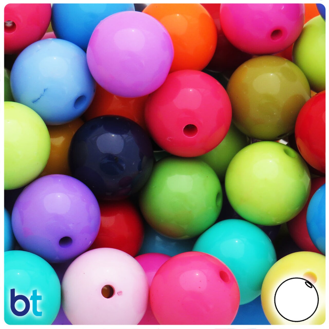 BeadTin Mixed Opaque 20mm Round Plastic Craft Beads (75pcs)